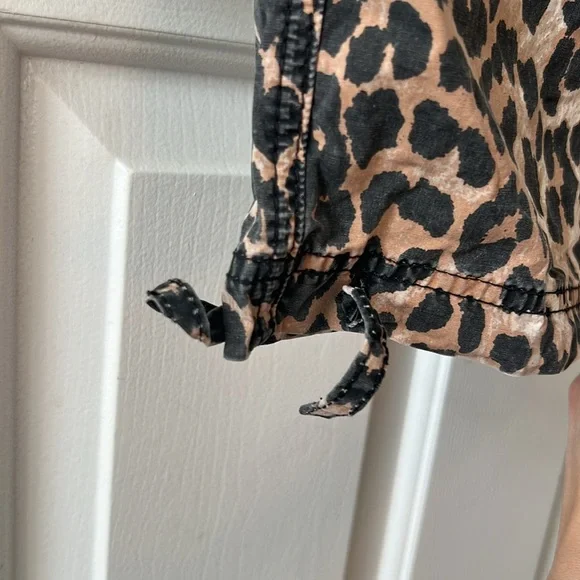 GANNI Leopard Washed Cotton Canvas Drawstring Trousers in Almond Milk 42 - Picture 7 of 13